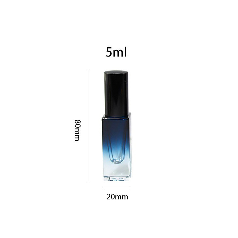 Gradiens kék négyzet alakú sprayüveg, üres parfüm mintatároló üveg, 10 ml és 5 ml
