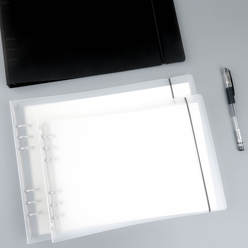 Prozirna mat PP korica za poslovni bilježnik s 6 rupa, vodoravni format A4/B5, metalni folder s remenom