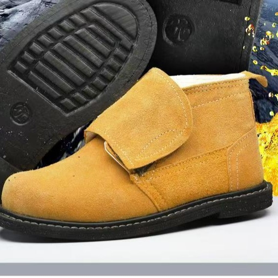Pantofi de protecție pentru muncă cu talpă nubuk, rezistenți la temperaturi înalte, vârf din oțel, antișoc și anti-perforație, rezistenți la abraziune, antifrânare, pentru sudură