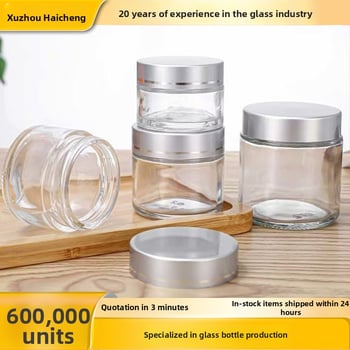 Átlátszó üveges krémes flakon, 50 g, kozmetikai üveg utazáshoz, fedél opciók: fekete, matt ezüst, arany