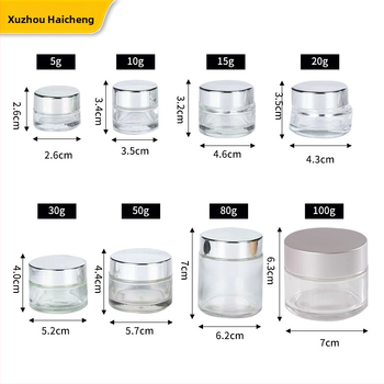 Átlátszó üveges krémes flakon, 50 g, kozmetikai üveg utazáshoz, fedél opciók: fekete, matt ezüst, arany