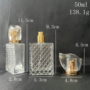 B124 négyszögletes üvegből készült parfümös üveg arany kupakkal, csavaros nyakkal, 100 ml és 50 ml, üres kozmetikai spray palack