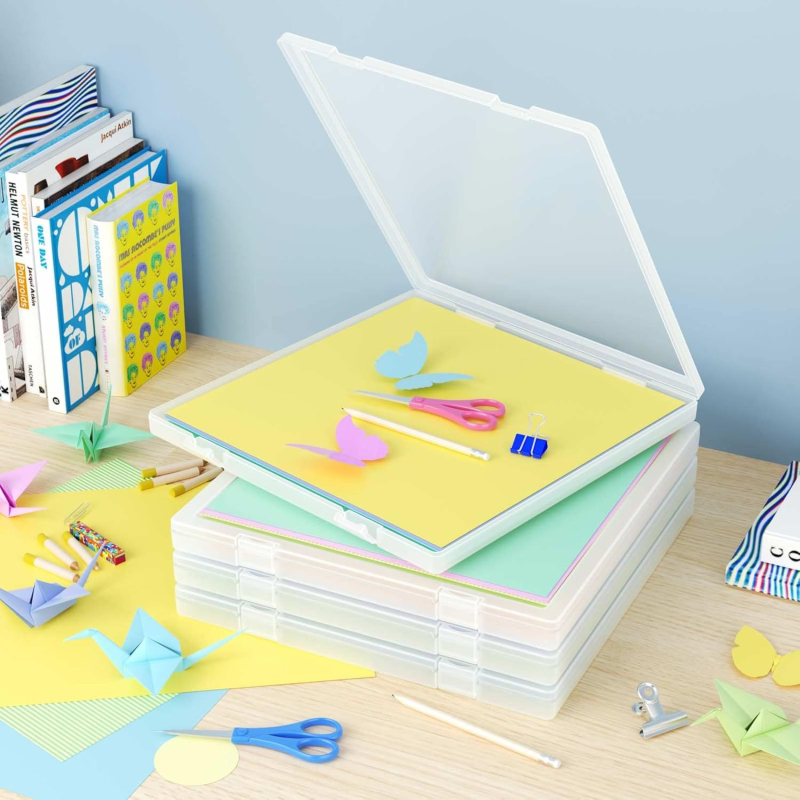 12x12 kvadratna kutija za dokumente, scrapbooking i papirne projekte — prozirni stolni organizator