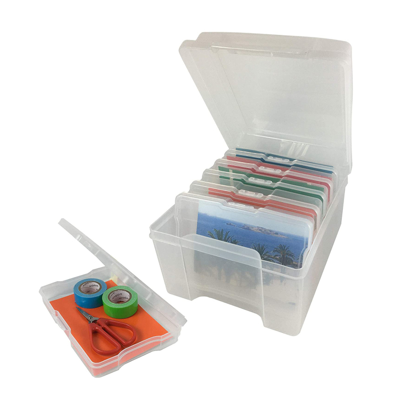 Prozirna stolna kutija od plastike s pregradama za dokumente, čestitke i fotografije – 4x6 inča (18,5×21×14 cm), PP plast