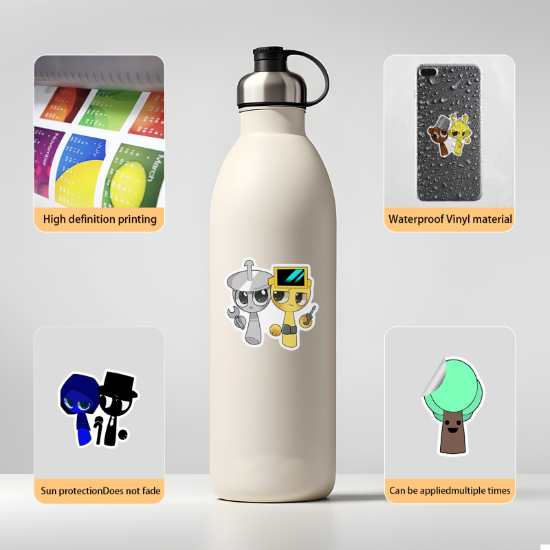 50 listova Rhythm Box graffiti naljepnica za čašu vode i mobitel – vodootporne dekorativne naljepnice, kreativne naljepnice za igre