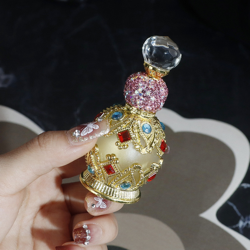 15 ml hordozható üveges esszenciális olaj – pipettával és rhinestone díszítéssel – zománcos arany