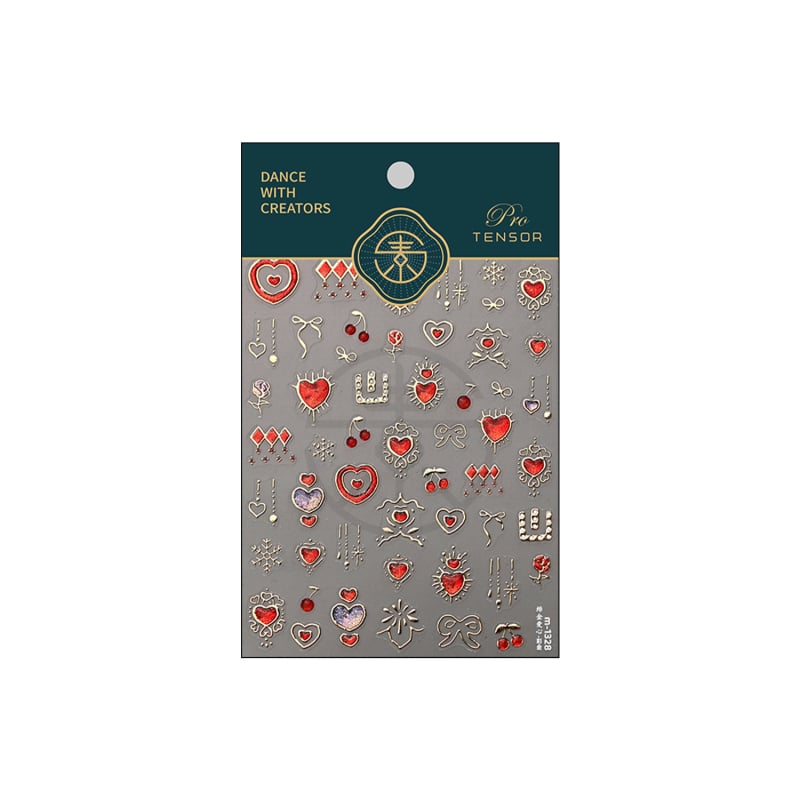 M1328 Valentin-nap limitált kiadású üreges arany szív körömdíszítő matrica, retro Lolita stílus