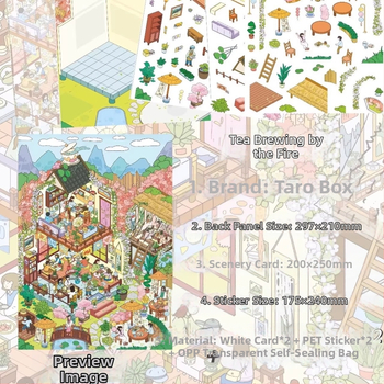 Taro pasta malá krabička 1.0 – samolepky krajinky, miniatúrna scéna 3D domček pre DIY Li Li Li
