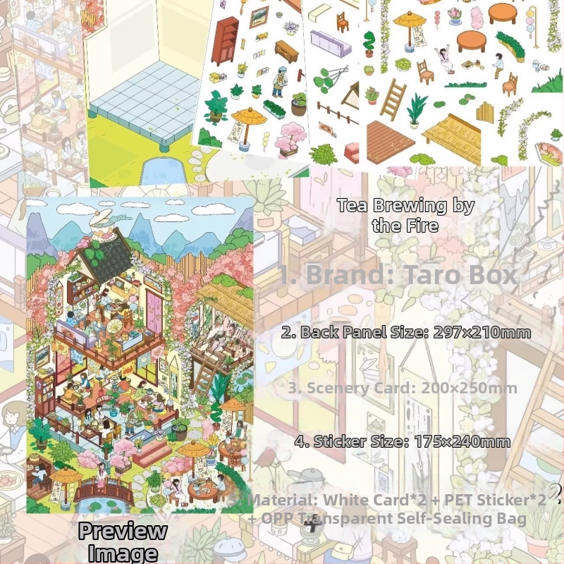Taro pasta malá krabička 1.0 – samolepky krajinky, miniatúrna scéna 3D domček pre DIY Li Li Li