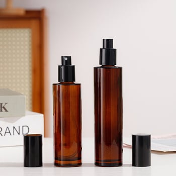 Barna bevonatú üveg pumpás lotionos flakon és kozmetikai spray-flakon – üres mintaüveg