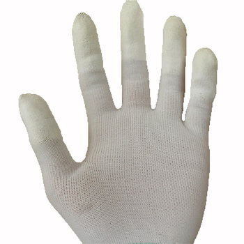 PU premazane zaštitne rukavice za zaštitu od prašine, protivklizne i antistatike; prekriveni prsti; materijal najlon; duljina 18 cm; pletene manžete; bijela boja; univerzalna veličina; za kućnu upotrebu.