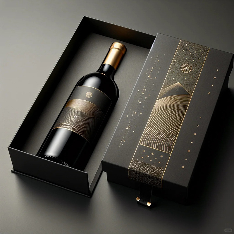Kutija za vino s dvije boce crnog vina, prilagodljiva za jednu ili dvije boce, s preklopnim poklopcem i otiskom