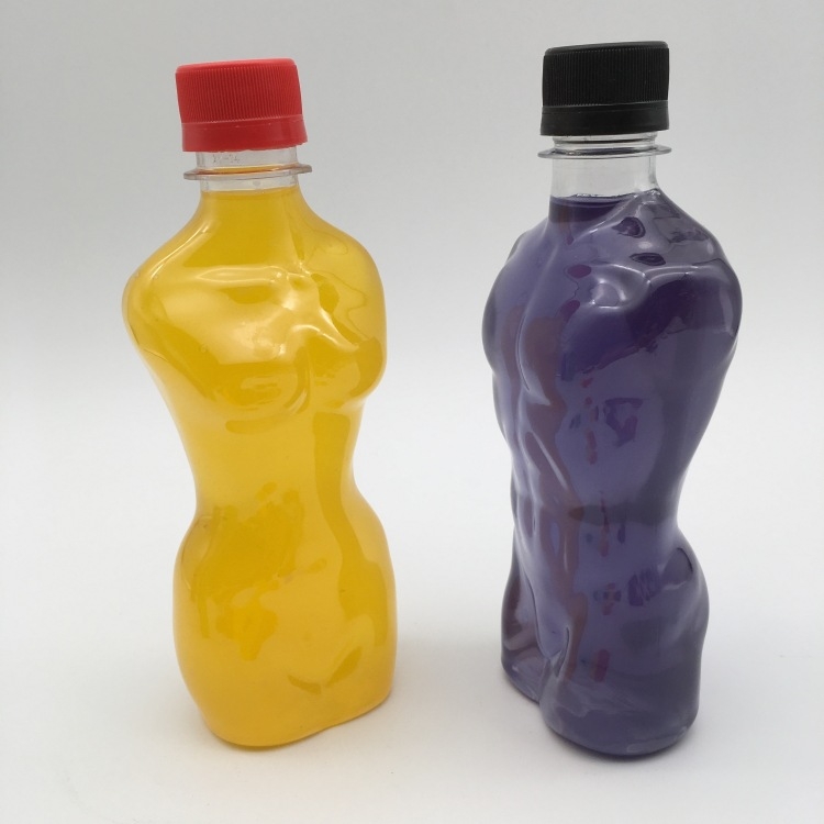 Egyszer használatos megvastagított gyümölcslé-palack, átlátszó PET italos pohár, 330 ml fedéllel