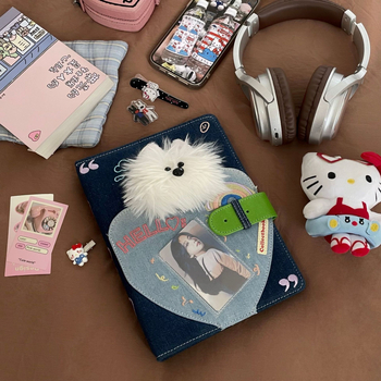 A5 plišano štene u denimu, foto-album za kartice sa 4 džepa, rastavljive stranice, za Instax Mini fotografije, DIY fotoalbum.