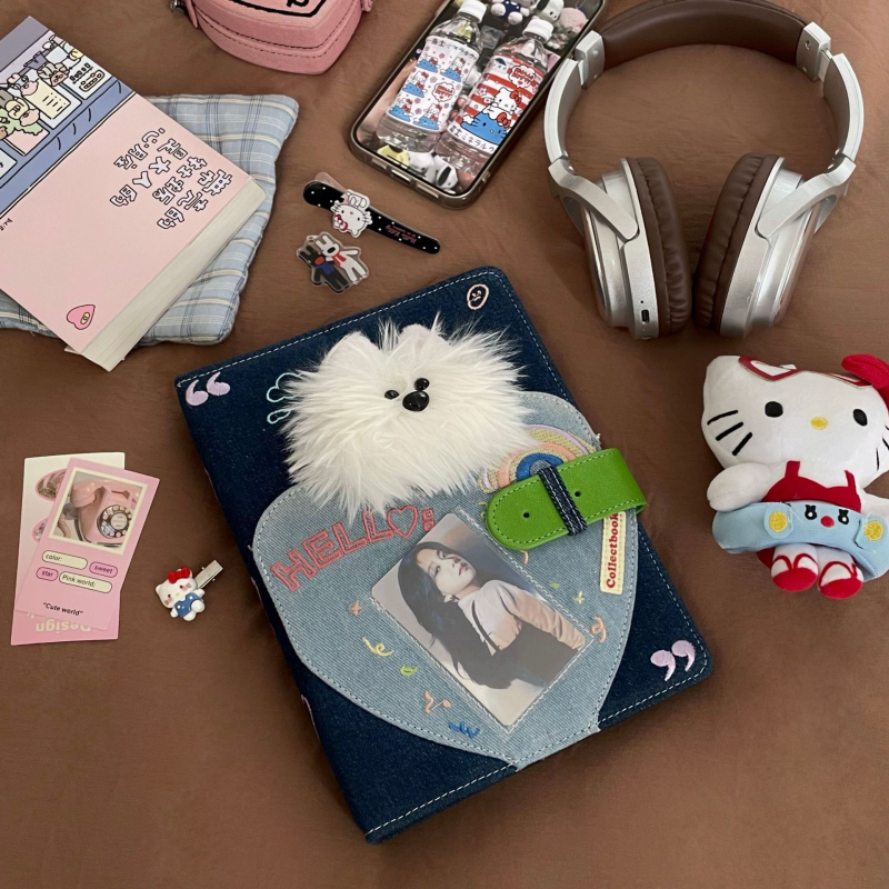 A5 plišano štene u denimu, foto-album za kartice sa 4 džepa, rastavljive stranice, za Instax Mini fotografije, DIY fotoalbum.