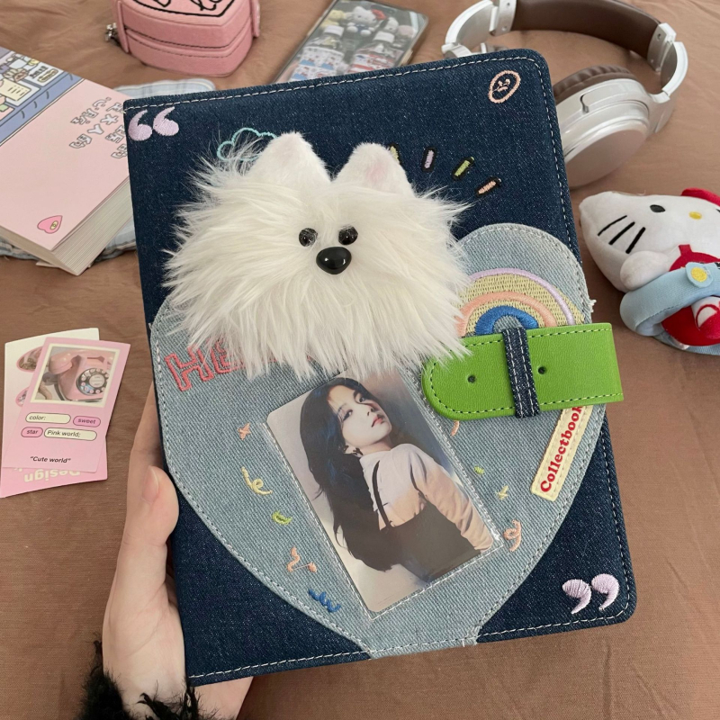 A5 plišano štene u denimu, foto-album za kartice sa 4 džepa, rastavljive stranice, za Instax Mini fotografije, DIY fotoalbum.