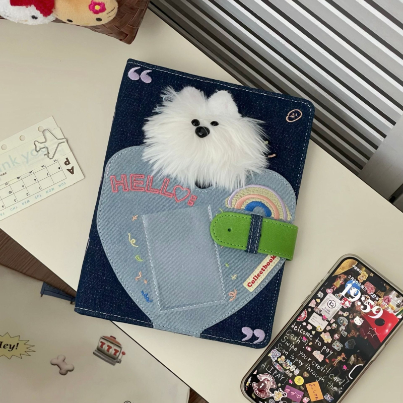 A5 plišano štene u denimu, foto-album za kartice sa 4 džepa, rastavljive stranice, za Instax Mini fotografije, DIY fotoalbum.