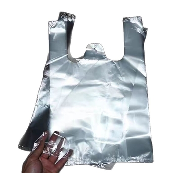 Saci de plastic biodegradabili, albe, de unică folosință, stil vestă, pentru ambalarea alimentelor, 100 buc
