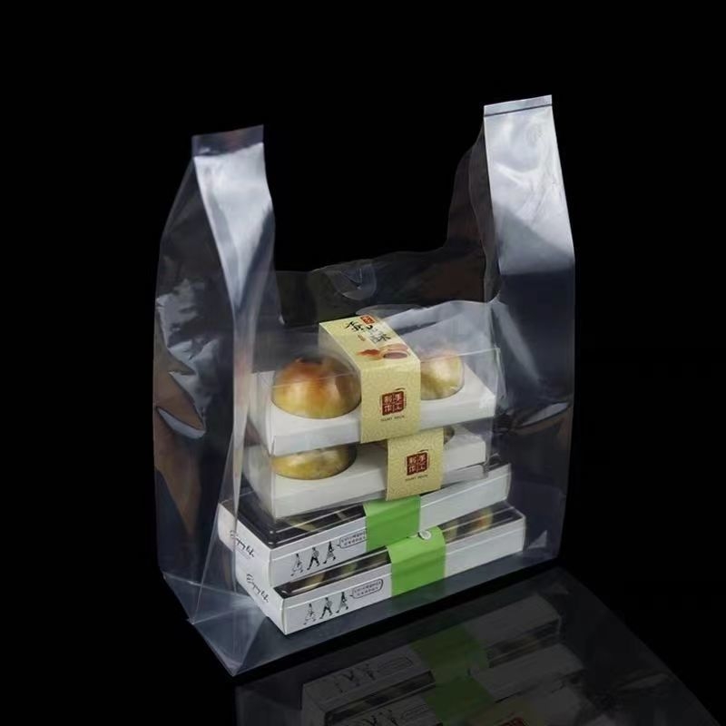 Saci de plastic biodegradabili, albe, de unică folosință, stil vestă, pentru ambalarea alimentelor, 100 buc