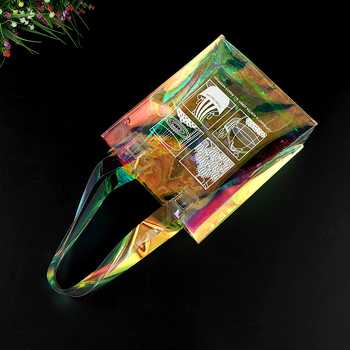 Geantă PVC transparentă cu finisaj holografic lucios, geantă TPU jelly, sacoșă de cumpărături transparentă, personalizabilă