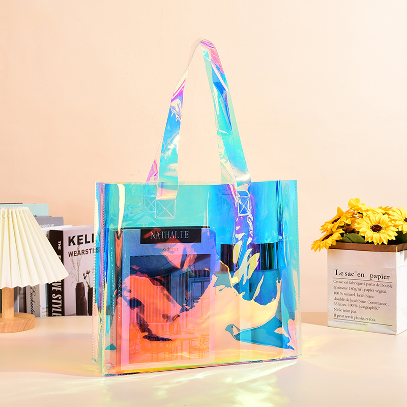 Geantă tote transparentă din PVC cu logo personalizat – capacitate mare pentru haine și cumpărături