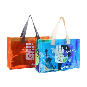Geantă de mână din PVC personalizată, gravură cu laser, design holografic curcubeu; posibilitate imprimare logo; geantă TPU cadou