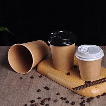 Pahar de unică folosință din hârtie, pereți dubli, kraft, pentru cafea și apă, cu siglă și capac