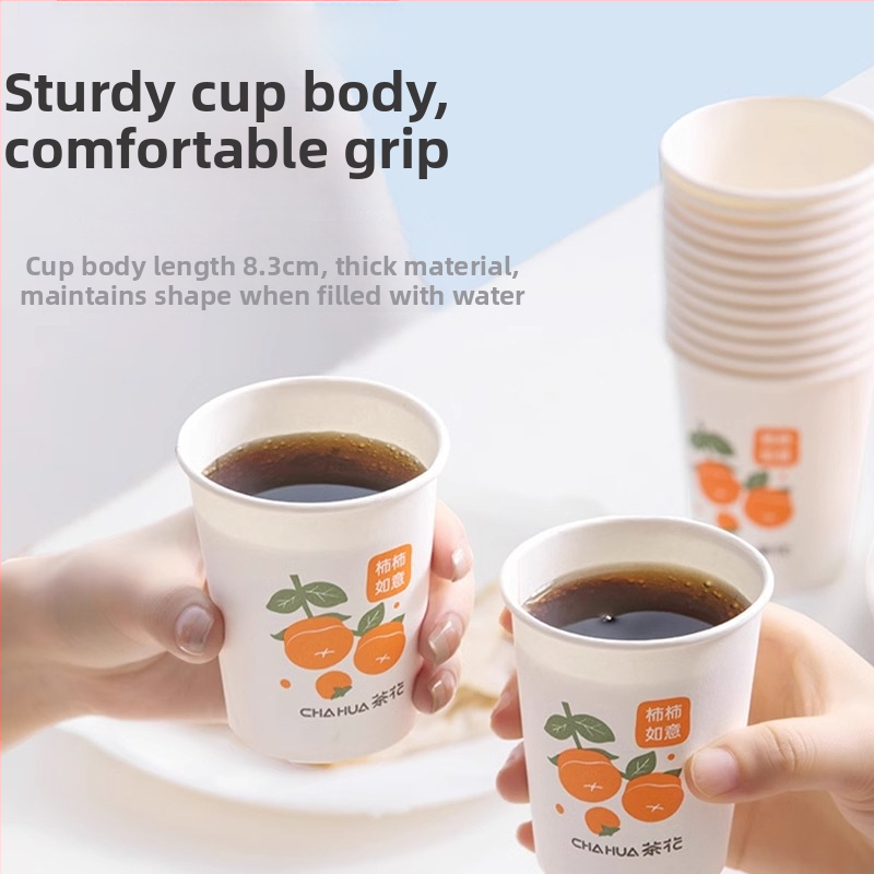 Camellia jednorazový papierový pohár, hrubší obchodný pohár na kávu, kancelárske použitie pre horúce nápoje, 218 ml pohár milk tea