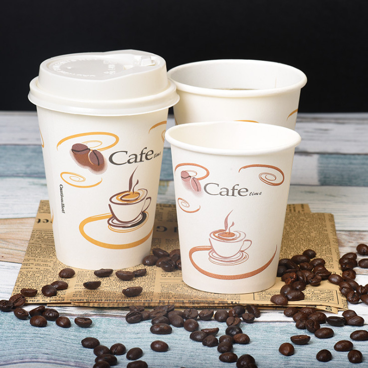 Ceașcă de cafea din hârtie, de unică folosință, cu acoperire, 201–300 ml, pentru băuturi calde, compatibilă cu microundele