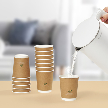 Qixin LC-301 280ml Pahar de unică folosință cu strat exterior din hârtie kraft, dublu strat pentru recepția VIP