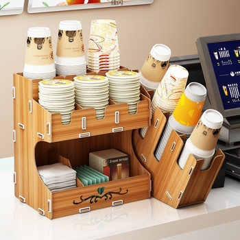 Raft din lemn pentru pahare de unică folosință și dispenser, potrivit pentru ceai cu lapte și cafea, suport de birou, 201-300 ml