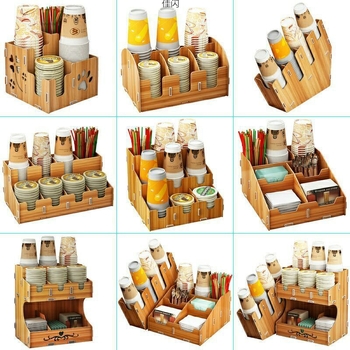 Raft din lemn pentru pahare de unică folosință și dispenser, potrivit pentru ceai cu lapte și cafea, suport de birou, 201-300 ml