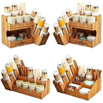 Raft din lemn pentru pahare de unică folosință și dispenser, potrivit pentru ceai cu lapte și cafea, suport de birou, 201-300 ml