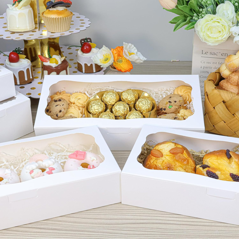 Cutie dreptunghiulară transparentă pentru prăjituri, cu fereastră, potrivită pentru biscuiți, deserturi basce și macarons