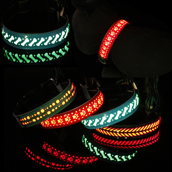 LED svijetleći ovratnik za pse s graviranim uzorkom od PU kože, punjiv, višebojni