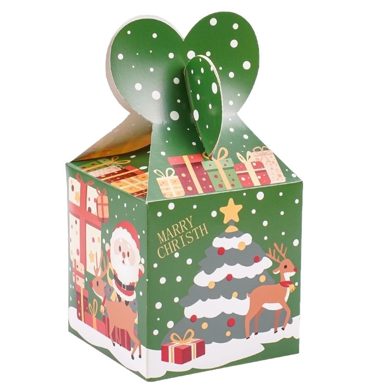 Cutie cadou de Ajun de Crăciun cu mere caramelizate, decor Moș Crăciun, cutie din carton, personalizabilă