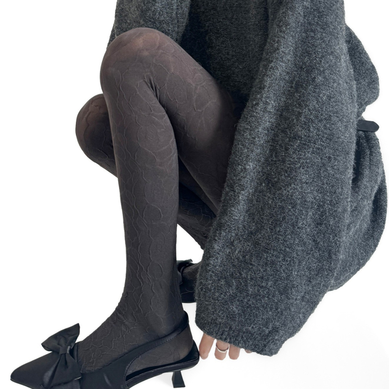 Francuski stil jacquard čarape s 3D reljefom ruža i kamelija, tanke prozirne, vintage stil