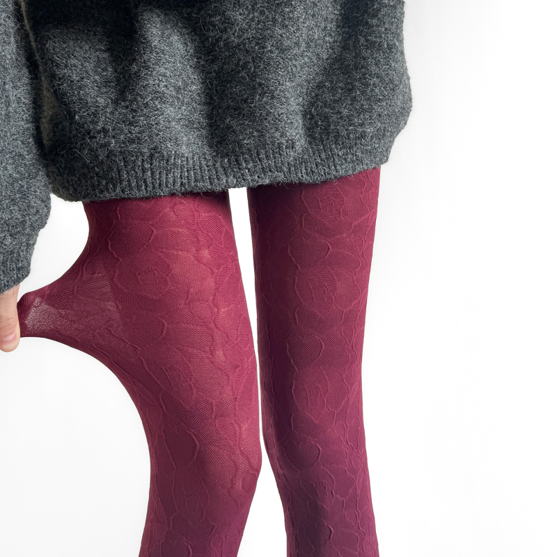 Francuski stil jacquard čarape s 3D reljefom ruža i kamelija, tanke prozirne, vintage stil