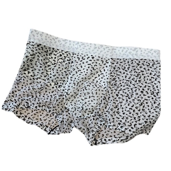Ljetne muške bokserice od ledenog svile, tanke, prozračne, slobodan kroj, leopard uzorak i točkice, brzo sušeće