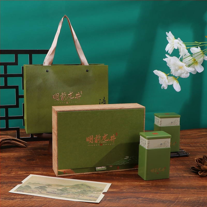 Nové balenie čaju Mingqian Longjing, prázdna darčeková krabička; Luxusná polkilová darčeková krabička s čajom Tieguanyin zeleným čajom, prázdna krabička.