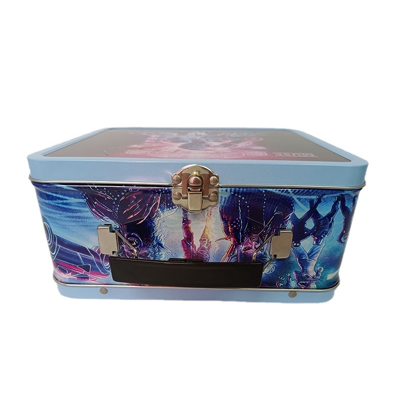 Cutie metalică personalizată cu mâner și lacăt – cutie dreptunghiulară din tablă pentru ambalare alimentară, biscuiți, mooncake și ceai, cutie cadou