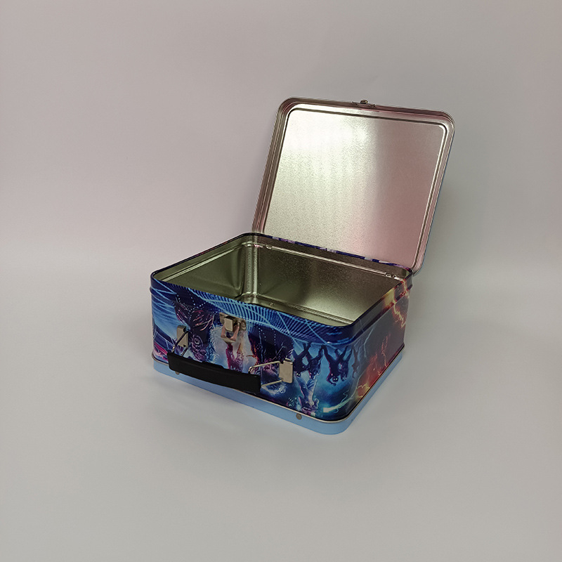 Cutie metalică personalizată cu mâner și lacăt – cutie dreptunghiulară din tablă pentru ambalare alimentară, biscuiți, mooncake și ceai, cutie cadou