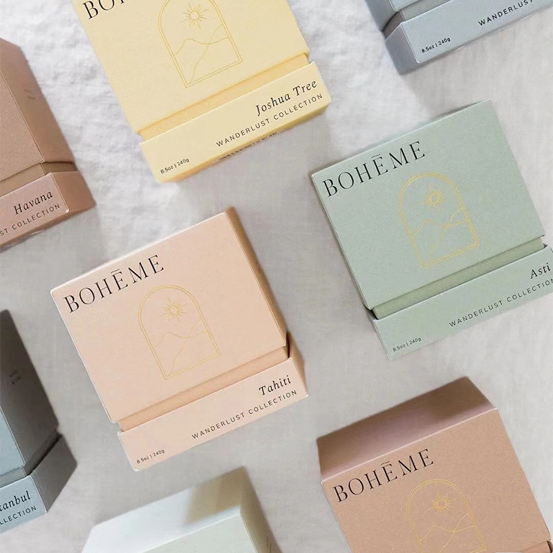 Cutie de ambalare pentru lumânări aromatice cu capac din două părți, ambalaj pentru cosmetice și ceai, cutie cadou de lux personalizabil cu ștanțare cu aur