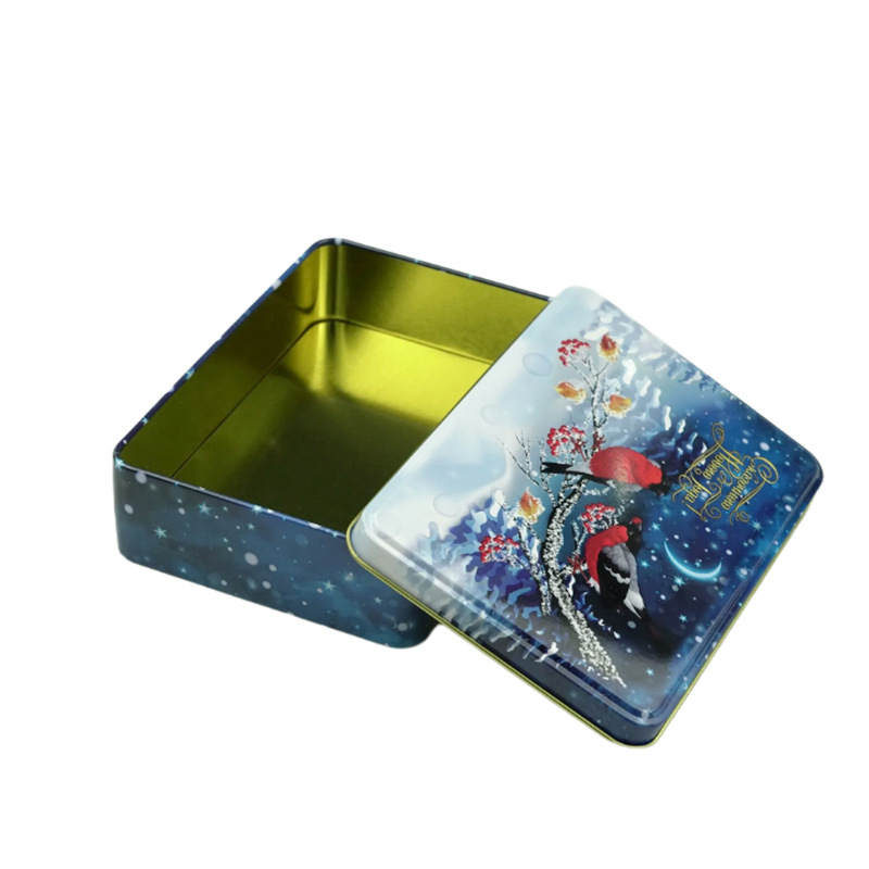 Cutie metalică personalizată de Crăciun, dreptunghiulară, cu relief, pentru bomboane, fursecuri și ceai