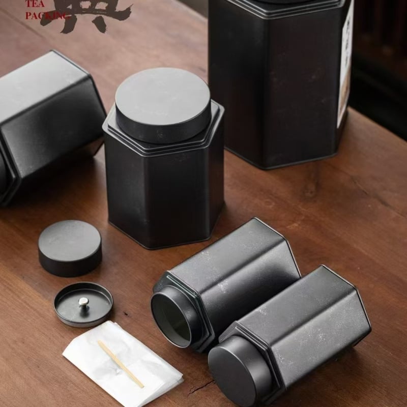 Set de recipiente metalice hexagonale pentru ceai, finisaj mat, stil retro