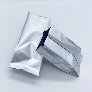 Pungă din folie de aluminiu pură, cu buzunar cu pliere (gusset), sigilare centrală și sigilare pe spate, pentru ceai, pulberi și boabe de cafea