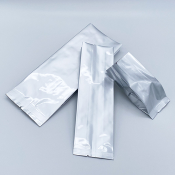 Pungă din folie de aluminiu pură, cu buzunar cu pliere (gusset), sigilare centrală și sigilare pe spate, pentru ceai, pulberi și boabe de cafea
