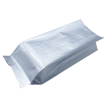 Pungă din folie de aluminiu pură, cu buzunar cu pliere (gusset), sigilare centrală și sigilare pe spate, pentru ceai, pulberi și boabe de cafea