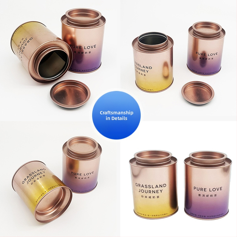 Cutie metalică personalizată pentru ceai praf și frunze de ceai, rotundă 90×72×105 mm, cadou