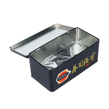 Cutie metalică pătrată cu capac rabatabil și separator interior pentru ambalarea sushi cu alge marine și ceai